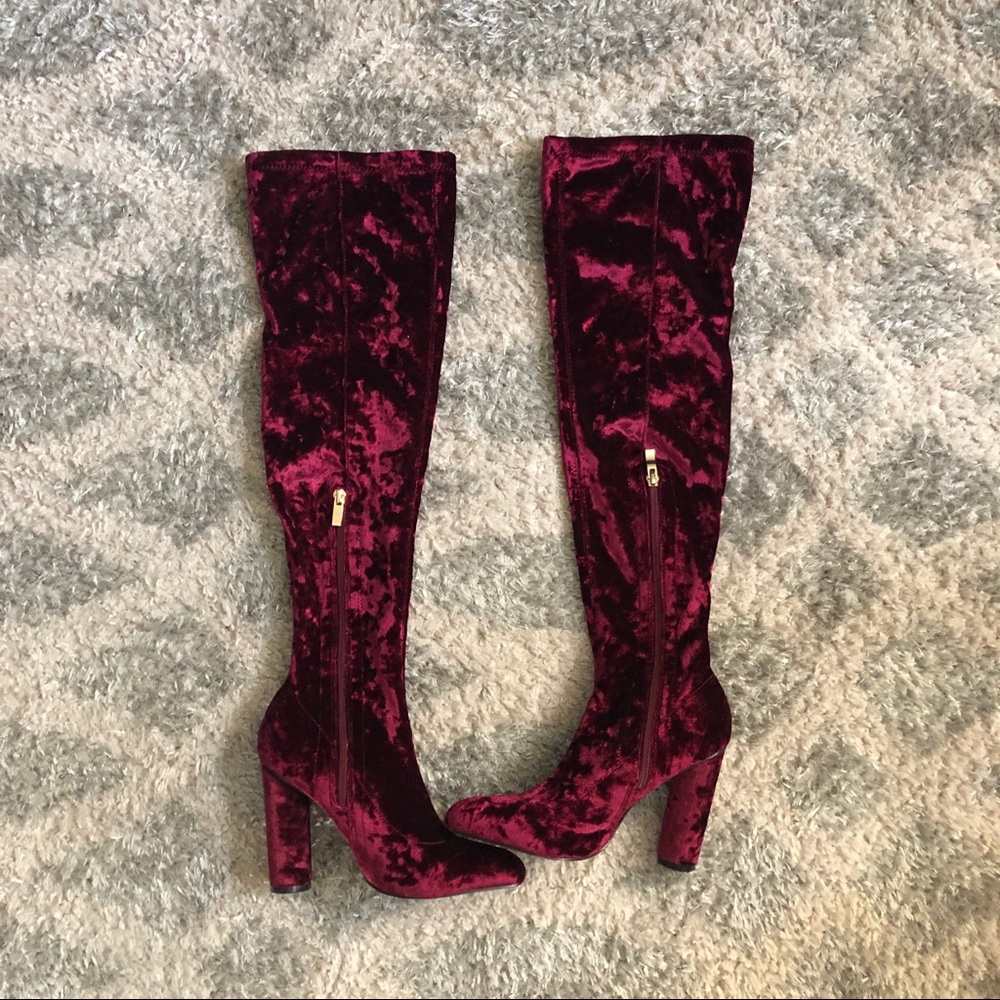 Crushed Velvet Over The Knee Boots ((SOLD))